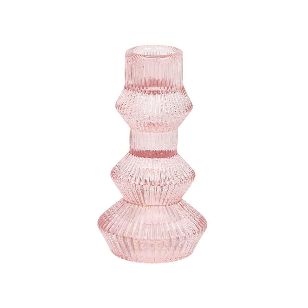 Talking Tables - Geometric Pink Glass Candlestick Holder candle holder Geometric Pink Glass Candlestick Holder