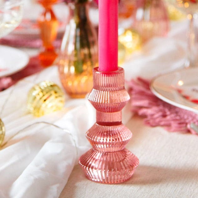 Talking Tables - Geometric Pink Glass Candlestick Holder candle holder Pink Glass Candlestick Holder