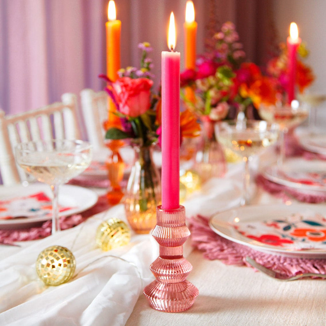 Talking Tables - Geometric Pink Glass Candlestick Holder candle holder Pink Glass Candlestick Holder