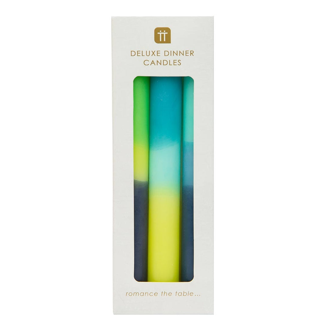 Talking Tables - Ombre Blue, Yellow and Green Dinner Candles - 3 Pack Candles Ombre Blue, Yellow and Green Dinner Candles - 3 Pack