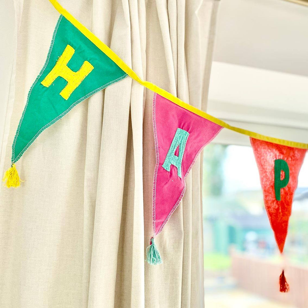 Talking Tables Party - Happy Birthday Fabric Bunting 3m Bunting Happy Birthday Fabric Bunting, 3m