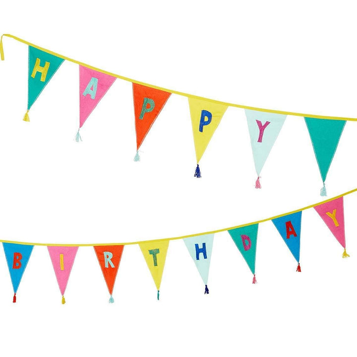 Talking Tables Party - Happy Birthday Fabric Bunting 3m Bunting Happy Birthday Fabric Bunting, 3m