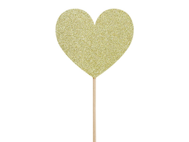 Valentines Heart Cupcake Toppers x 6 Cake Topper Gold Glitter Heart Cupcake Toppers x 6