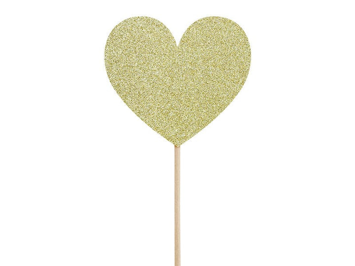 Valentines Heart Cupcake Toppers x 6 Cake Topper Gold Glitter Heart Cupcake Toppers x 6