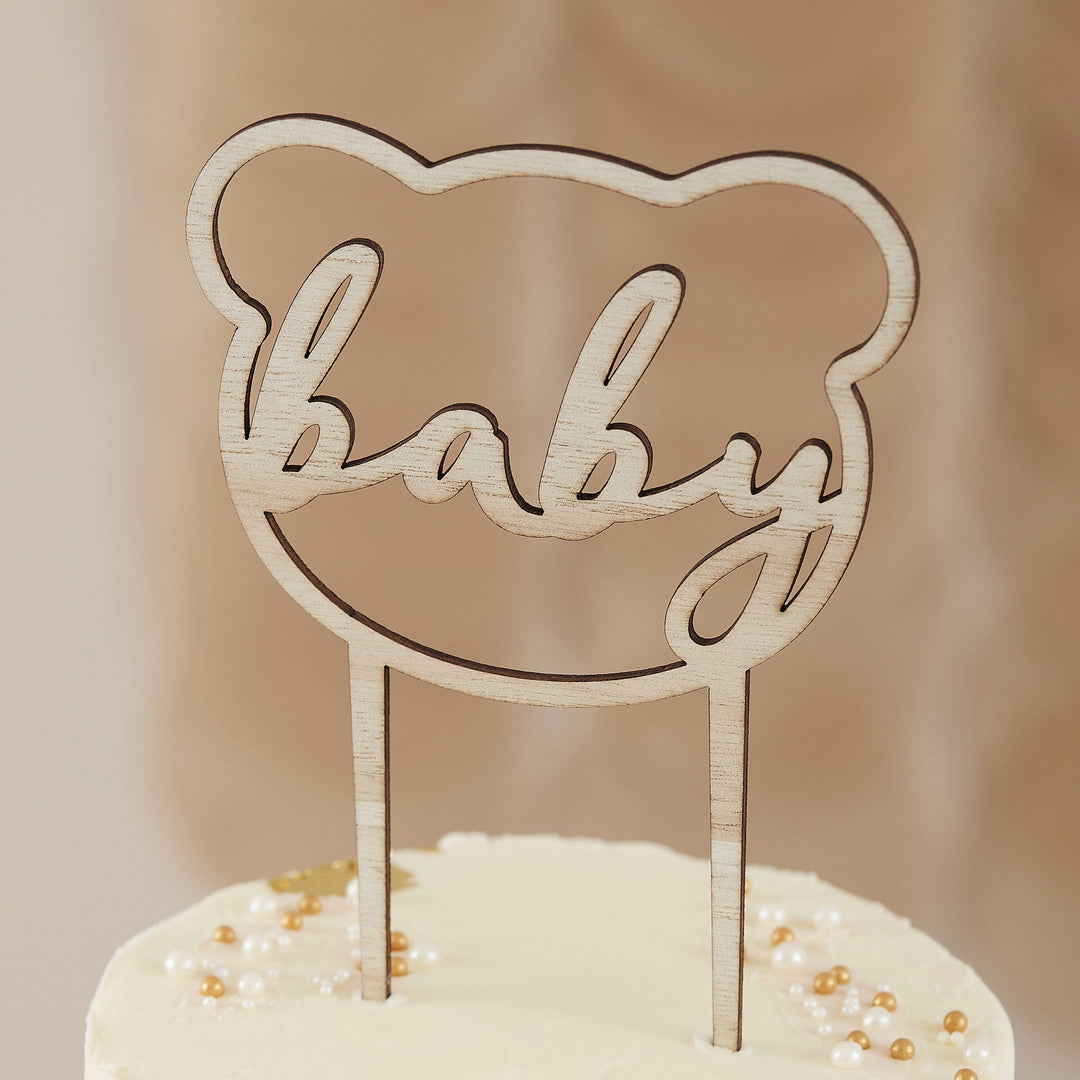 Party Supplies Wooden Teddy Bear Baby Shower Cake Topper